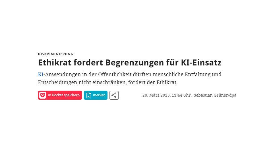 Ethikrat fordert enge Grenzen für KI